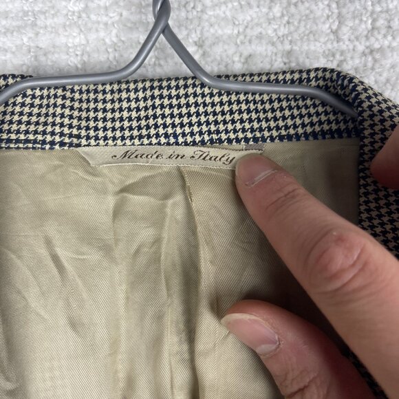 CANALI Light Beige Houndstooth Silk / Wool Blazer Jacket Italy Made Men 50R Read - Picture 10 of 16
